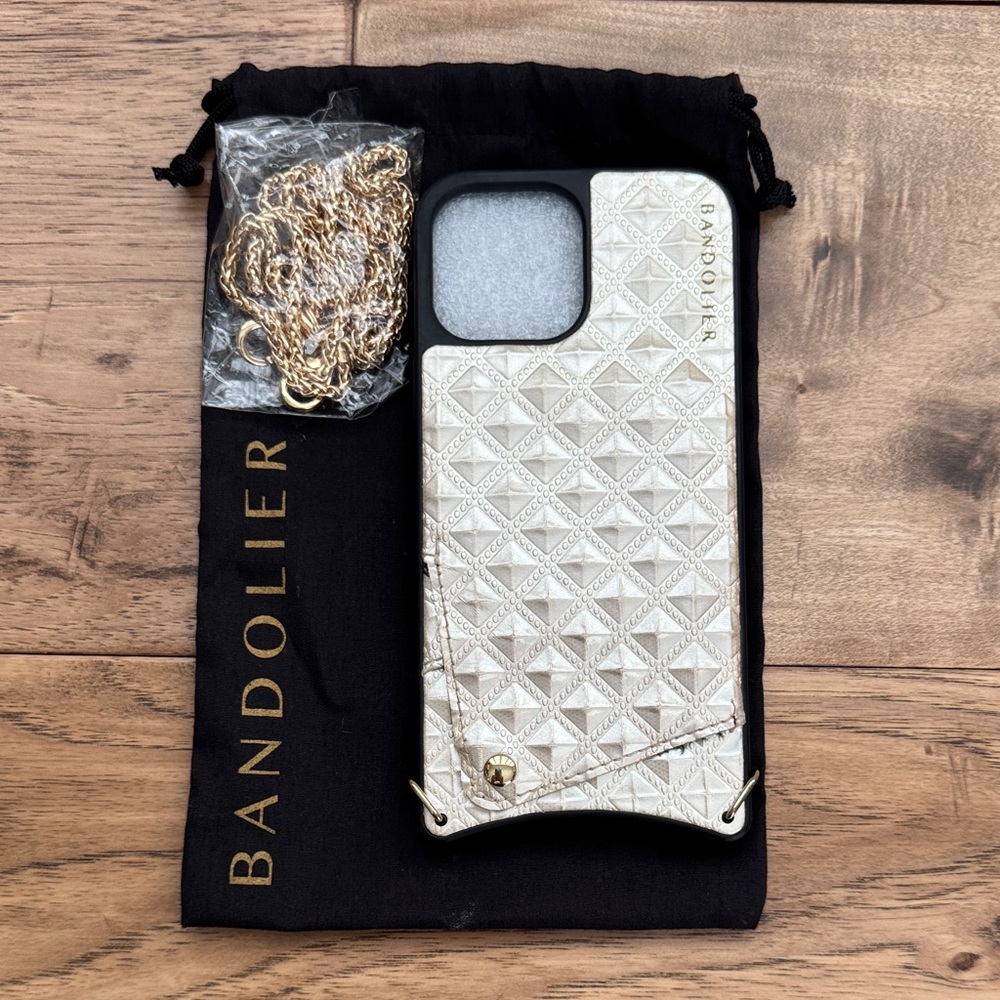 Bandolier Metallic Gold Geometric Phone Case with Chain